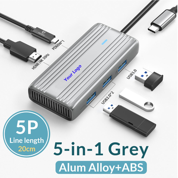 5-in-1 USB-C Hub – HDMI 4K@30Hz, USB A 3.0, USB A 2.0, PD 100W – Multiport Adapter for Laptop, PC, MacBook