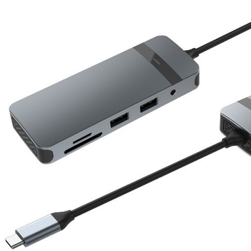 8-in-1 USB-C Hub with HDMI 4K@60Hz (DP1.4), VGA, 2 USB-A 3.0 Ports, USB-C 3.0, USB 2.0, 1G Ethernet (RJ45), and 100W Power Delivery (PD) – Versatile Multiport Adapter